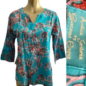 ANTICA SARTORIA by Giacomo Cinque ITALIAN Sea CORAL Print TUNIC Resort TOP O/S